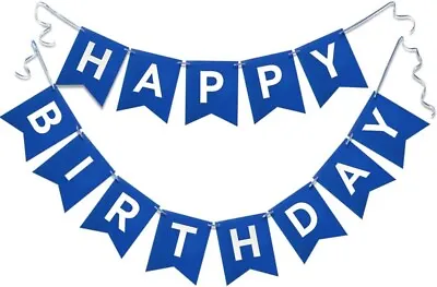 Happy Birthday Bunting Banner Blue Hanging Card Party Decoration Garland • £3.99