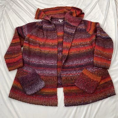 J Jill Cardigan Sweater Large Colorful Open Front Pockets Wool Blend Art To Wear • $18