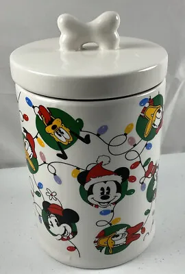 Disney Mickey And Friends In Xmas Lites Holiday Ceramic Canister With Lid • $34.99