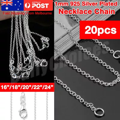 $13.99 • Buy 20pcs 925 Silver Plated 1MM Classic Plated Necklace Chain Wholesale Bulk 16 -24 