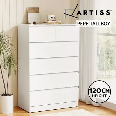 Artiss 6 Chest Of Drawers Dresser Tallboy Storage Cabinet Bedroom White PEPE • $164.95