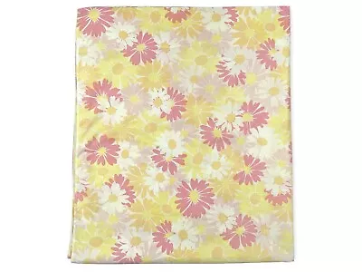 Vintage Pequot Mod Garden Daisy Percale Floral Pink Yellow Double Flat Sheet • $13.20