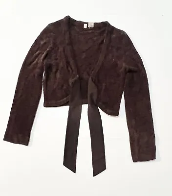 Dark Brown Sweater Shrug Ribbon Tie Front Lightweight Very Soft Cardigan Sz Med • $16