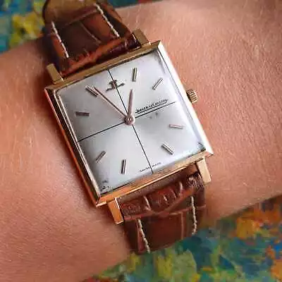 VINTAGE JAEGER-LECOULTRE 18K PINK GOLD 27MMx27MM SQUARE MANUAL WIND #5748 • $163.50