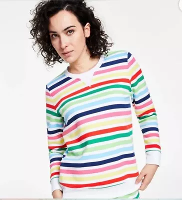 Charter Club Women's Printed Stripe Rainbow Pullover Crewneck Top NWT Sz Large • $11.90