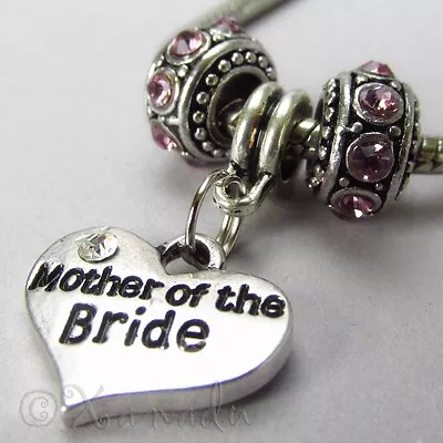 Mother Of The Bride European Heart Charm And Birthstones For Charm Bracelets • $7.99