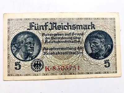 1940-45 Germany 5 Mark Reichsmark  Banknote  K 8305751 • $5