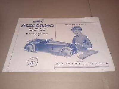 Pre War(1934 Date Code) Meccano Constructor Car Instructions Outfit/set 1 • £8.50