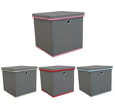 Foldable Grey Fabric Storage Boxes With Lids Storage Cube Toy Box Storage Basket • £21.99