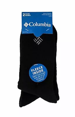 2-Pair Men's Columbia FLEECE LINED THERMAL CREW SOCKS Black Size: 6-12 NWT • $10.95