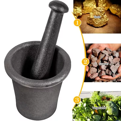 Cast Iron Mortar Pestle Rock Ore Crusher Large Size Pulverizer Assay Gold Mining • $119.64