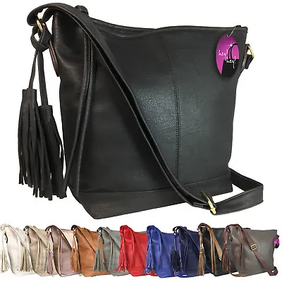 Large Handbag Slouch Bag Long Shoulder Strap Big Across Cross Body Tassel Ladies • £16.99