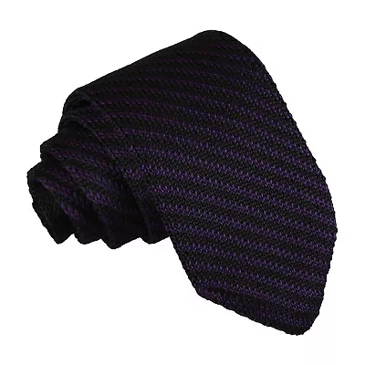 Black Purple Mens Slim Tie Knit Knitted Diagonal Stripe Modern Necktie By DQT • $11.17