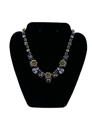 Vintage Mary DeMarco Purple Amethyst Color Rhinestone Flower Necklace • $89.99