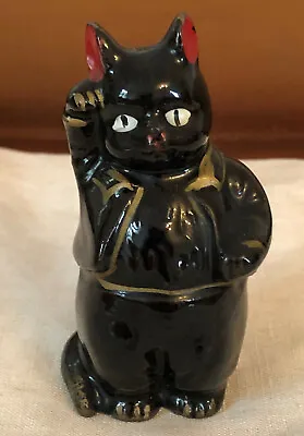 Vintage Ceramic Black Maneki Neko Lucky Cat 3.25 Inches  HTF! • $69