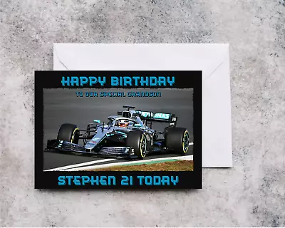 Personalised Birthday Card Lewis Hamilton F1 Sports Car Boys Mens Teenager Son • £2.99