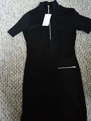  Zara Zip Detail Ladies Dress Black Size 12 14 New With Tags • £19
