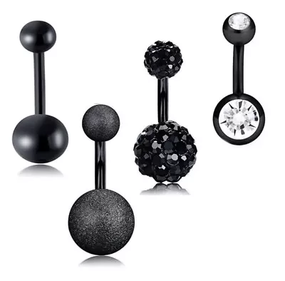 Pack Of 4 Black Stainless Surgical Steel Belly Bars - Naval Piercing • £8.99