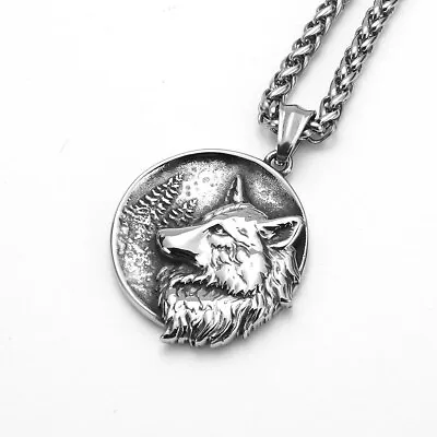 Vintage Viking Double Sided Wolf Head Men's Stainless Steel Pendant Necklace • $22.75