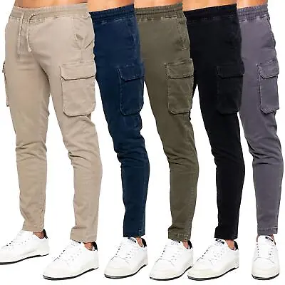 Enzo Mens Cargo Pants Work Casual Cotton Elasticated Cuffed Trousers • $33.59