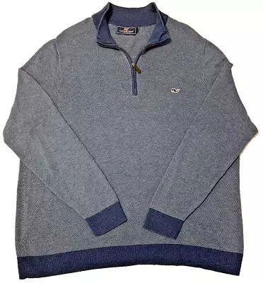 Vineyard Vines 2XT Mens Blue HAMILTON Half Zip Sweater W/ RIBBED Hem Collar Cuff • $34.80