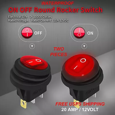 2X 12V 20A Waterproof Round On/Off Rocker Switch Car Auto Boat SPST Marine RED • $5.49