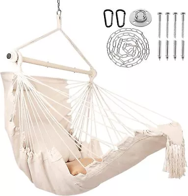 Hammock Chair Hanging Rope Swing With Foot Rest Support - Max 500 Lbs - Beige  • $52.34