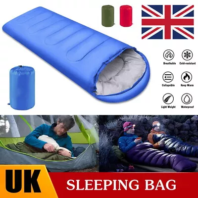 3-4 Season Single Sleeping Bags Camping Rectangular Envelope Zip Up Kids Adult • £11.99