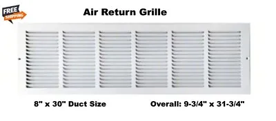 Air Return Grille Vent Cover White 8  X 30  Duct Size Steel Wall Ceiling AC Heat • $23.97