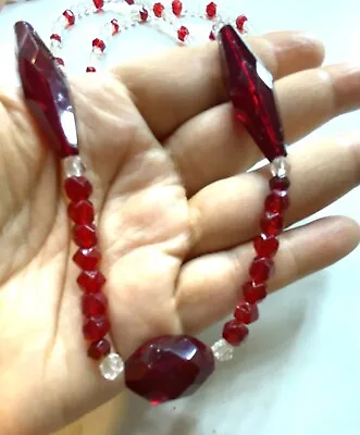 7.40 Vintage Necklace Garnet Glass Lucite • $26