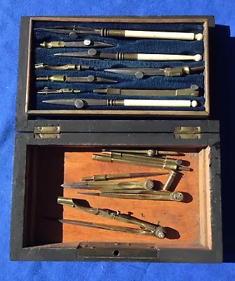 Rare Vintage Deluxe Antique Drafting Drawing Tool Set Compass Case Set Boxed. • $99.99