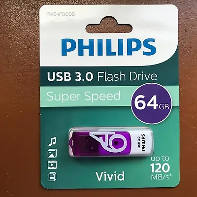 £8.79 • Buy NEW PHILIPS 64 GB Vivid HIGH SPEED USB 3.0 Flash Drive Memory Stick Pen Drive