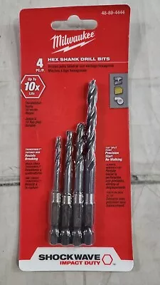 4 Piece Milwaukee Shockwave Impact Duty Hex Shank Drill Bit Set 48-89-4444 • $10.49