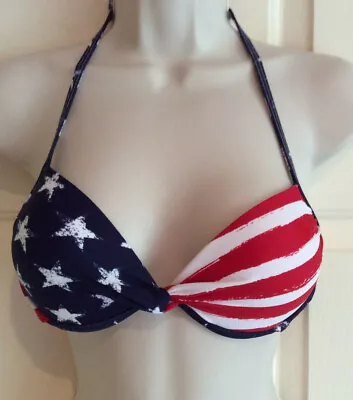 £12.40 • Buy XHILARATION Red White Blue Stars & Stripes Flag Pushup Bikini Top ~ Sz S  (NWT)