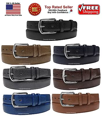 MEN FAUX SNAKE SKIN GENUINE LEATHER STITCHED BELT W BELT BUCKLE • $8.95