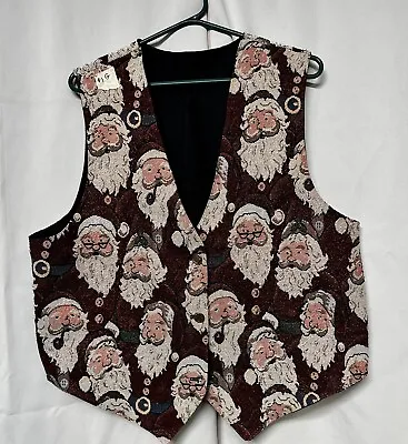 Attitudes Tapestry Vest Christmas Santa Print Knit Size M/L? USA Made Vintage • $20