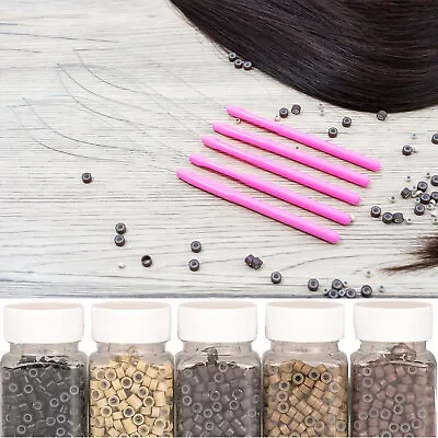 Silicone Lined Nano Rings Micro Beads Hair Extensions Pulling Loop Hook Kit Tool • £7.74