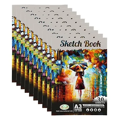 10 X A3 Sketch Book 130gsm White Cartridge Paper Drawing Doodling Artist Pad • £21.29