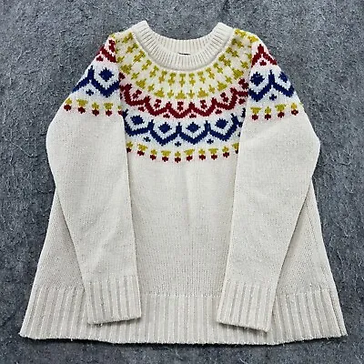 J.Crew Sweater Womens M White Geometric Print Cotton Knit Pullover Sweatshirt • $3.99