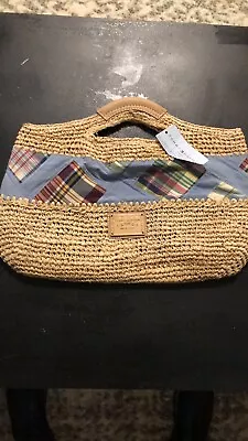 VINTAGE TOMMY HILFIGER 2002 NWT Large Clutch Straw &Plaid Beachy Vacation Cruise • $37.09
