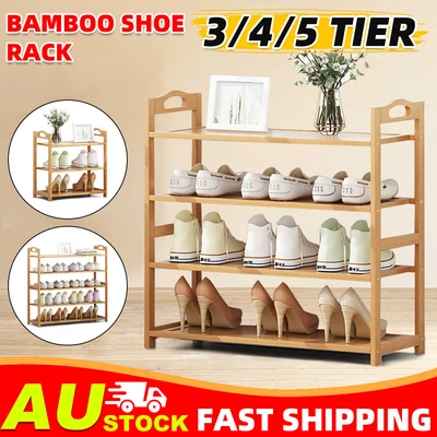 $26.95 • Buy 3-5 Tiers Layers Bamboo Shoe Rack Storage Organizer Wooden Shelf Stand Shelves 