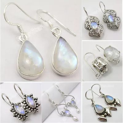 925 Solid Silver Natural RAINBOW MOONSTONE Earrings MANY STYLES MANY GEMSTONES • $15.95