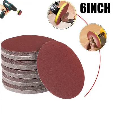 100 X 6 Inch Hook Loop Sanding Discs 80 Grit For Drill Wet Dry Sandpaper Pad • $19.68