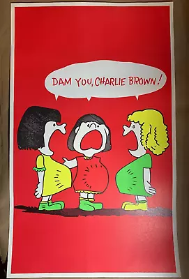 DAM YOU CHARLIE BROWN PEANUTS VINTAGE 1970's CARTOON BLACKLIGHT POSTER -NICE! • $79.95