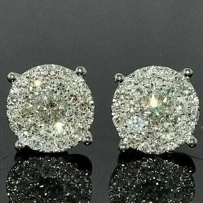 2Ct Round Cut Real Moissanite Men's Cluster Stud Earrings 14K White Gold Plated • $77.56