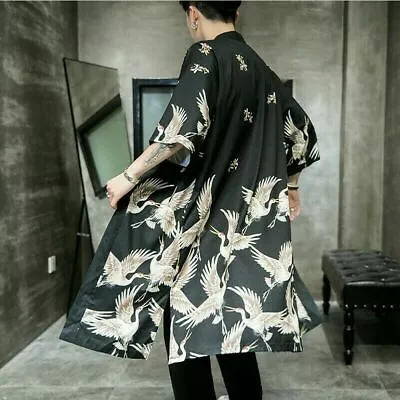 £21.59 • Buy Mens Japanese Kimono Coat Loose Yukata Outwear Long Bathrobe Tops Retro Casual