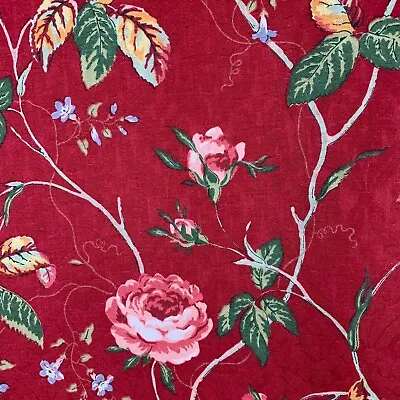 New Jay Yang Red Fabric 1.5 Yds USA Pink Cabbage Roses Jacquard Upholstery • $24.65