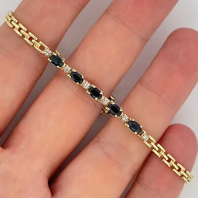 14ct Yellow Gold Sapphire & Diamond Tennis Bracelet 7  Hallmarked • £825