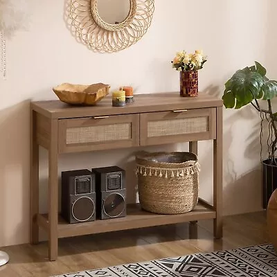 Console Table With Rattan Drawers - Boho Rattan Entryway Table With Storage ... • $191.55