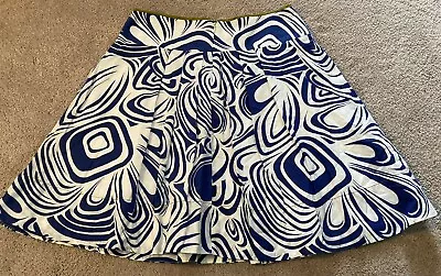 Cabi Lombard Swirl Print Blue White Lined A-line Skirt Pleated Women’s Size 4 • $16.99